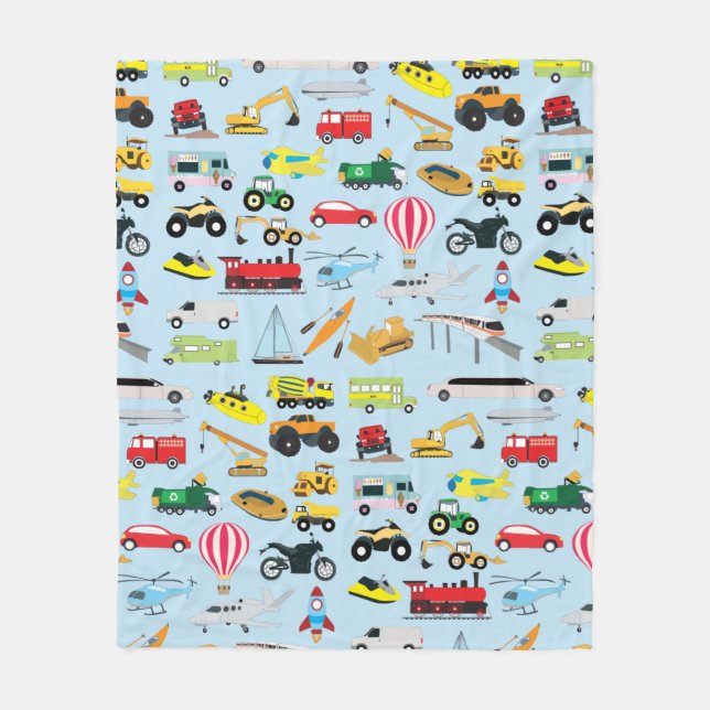 Farbenfrohe Transportmittel & Fahrzeuge Kindermust Fleecedecke (Vorderseite)