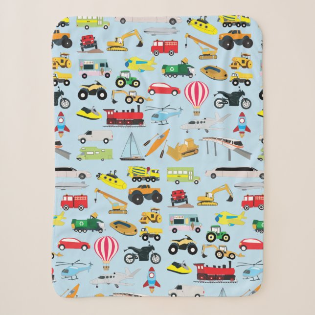 Farbenfrohe Transportmittel & Fahrzeuge Kindermust Sherpadecke (Vorderseite)