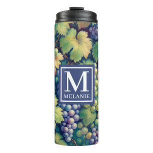 Farbenfrohe Traubenmuster Monogramm und Name Thermosbecher