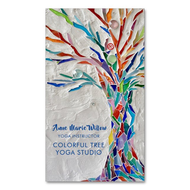 Farbenfrohe Tree Yoga Studio Magnetische Visitenkarte (Vorderseite Vertikal)