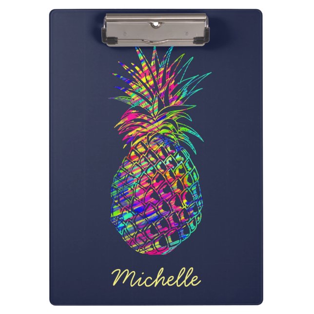 Farbenfrohe trendy tropische Ananas Personalisiert Klemmbrett (Vorderseite)