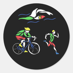 Farbenfrohe Triathlon Design Classic Round Sticker