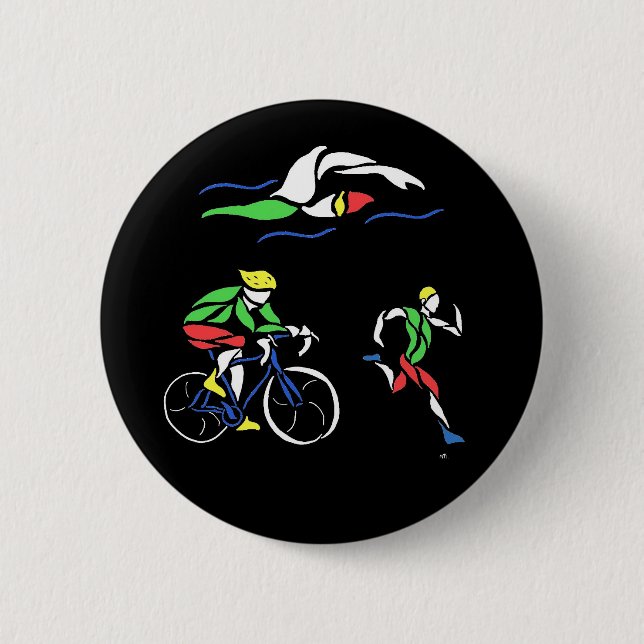 Farbenfrohe Triathlon Design Pinback Taste Button (Vorderseite)