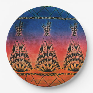 Farbenfrohe Tribal Teepes Art Boho Design Pappteller