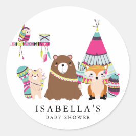 Farbenfrohe Tribal Woodland Friends Kinderdusche Runder Aufkleber