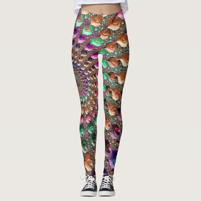 Farbenfrohe Trippy Groovy Fraktal Leggings (Vorderseite)