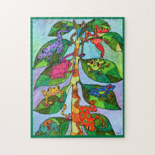 Farbenfrohe Tropenbäume Frösteln Folk Art Jigsaw