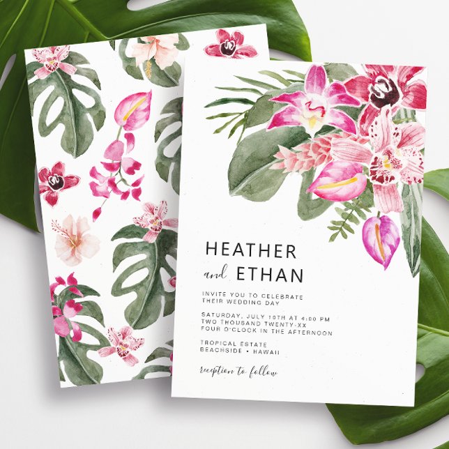 Farbenfrohe Tropenblumenhochzeit Einladung (Colorful Watercolor Tropical Floral Wedding Invitation by Painted Paperie
)