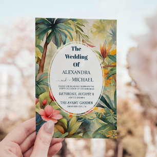Farbenfrohe Tropenblumenhochzeit Einladung