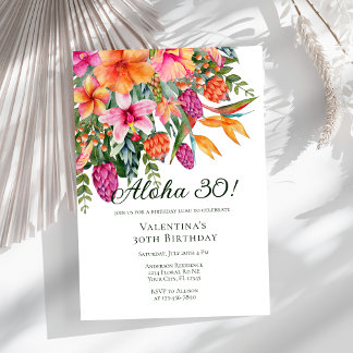Farbenfrohe Tropenflora Aloha Luau Geburtstagspart Einladung