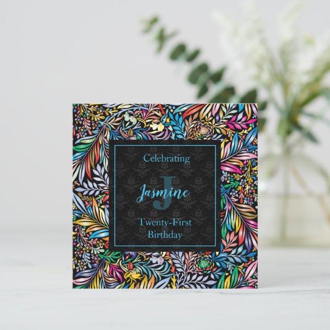 Farbenfrohe Tropenflora zum Geburtstag Einladung (Stehend Vorderseite)