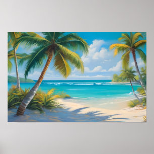 Farbenfrohe Tropenparadies Meer & Palmen Poster
