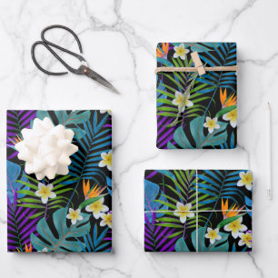 Farbenfrohe Tropenparadies-Pflanze Geschenkpapier Set