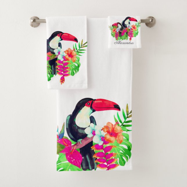 Farbenfrohe Tropenvögel Blume Badetuch Badhandtuch Set (Insitu)