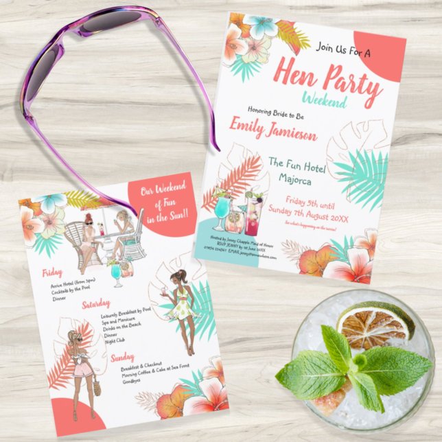 Farbenfrohe Tropenwochenende Itinerary Hen Party Einladung (Von Creator hochgeladen)