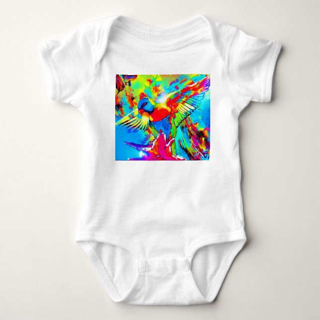 Farbenfrohe Tropical Bird Babytrampe Baby Strampler (Vorderseite)