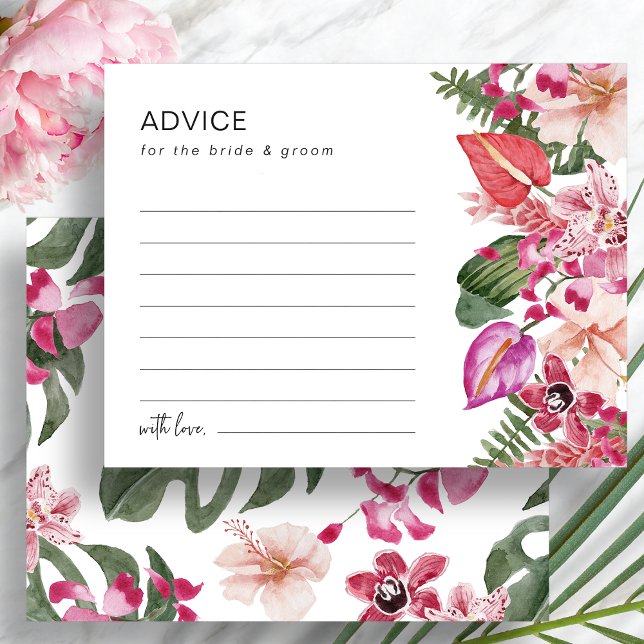Farbenfrohe Tropical Floral Wedding Advice Card (Colorful Tropical Floral Wedding Advice Card by Painted Paperie
)