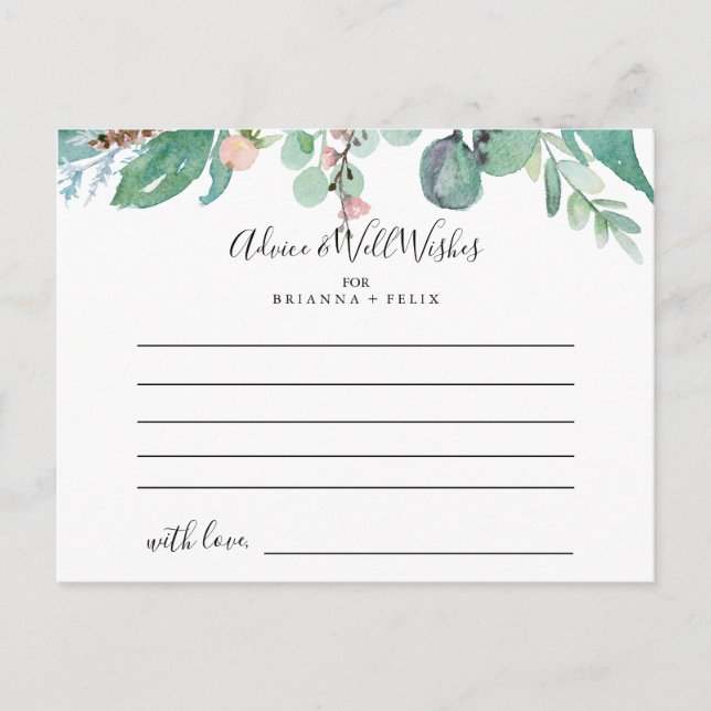 Farbenfrohe Tropical Floral Wedding Advice Card Postkarte (Vorderseite)