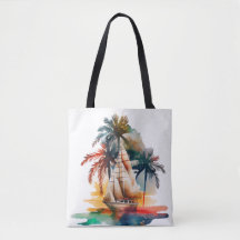Farbenfrohe Tropical Palm Sailboat Toag