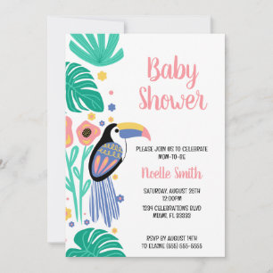 Farbenfrohe Tropical Toucan Bird Blume Babydusche Einladung