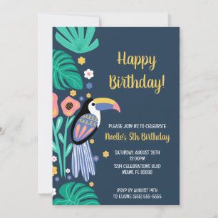 Farbenfrohe Tropical Toucan Bird Blume Geburtstag Einladung