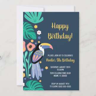 Farbenfrohe Tropical Toucan Bird Blume Geburtstag Einladung
