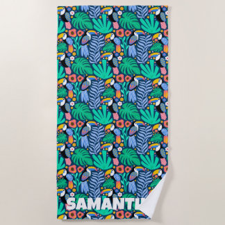 Farbenfrohe Tropical Toucan Bird Blume Pflanze, Na Strandtuch