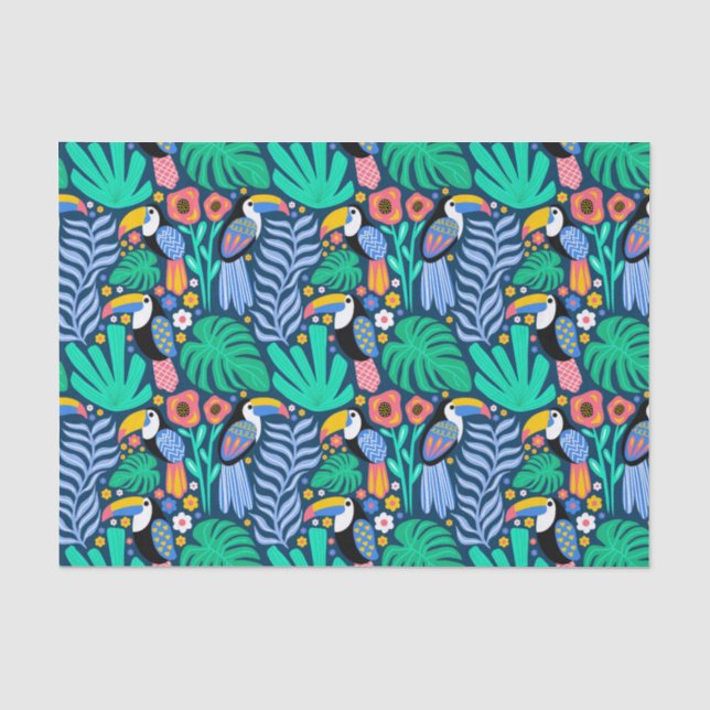 Farbenfrohe Tropical Toucan Bird Blume Pflanze Seidenpapier (Vorderseite)
