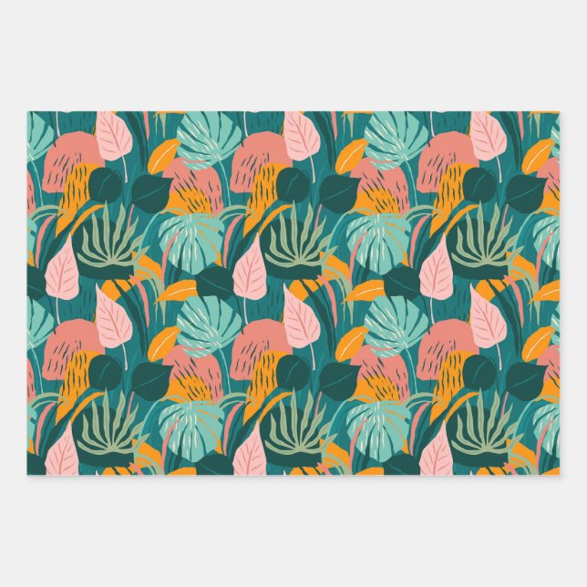 Farbenfrohe Tropicals: Fan Palms Geschenkpapier Set (Vorderseite)