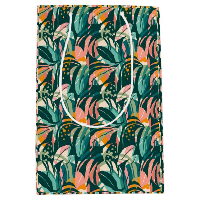Farbenfrohe Tropiken: Monstera Jungle Geschenktasc Mittlere Geschenktüte (Vorderseite)