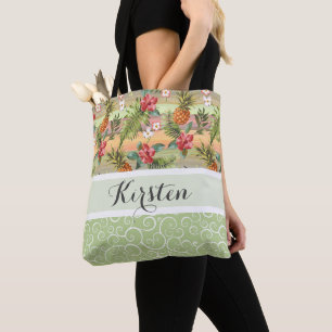 Farbenfrohe tropische Ananas Frucht Blume Muster Tasche