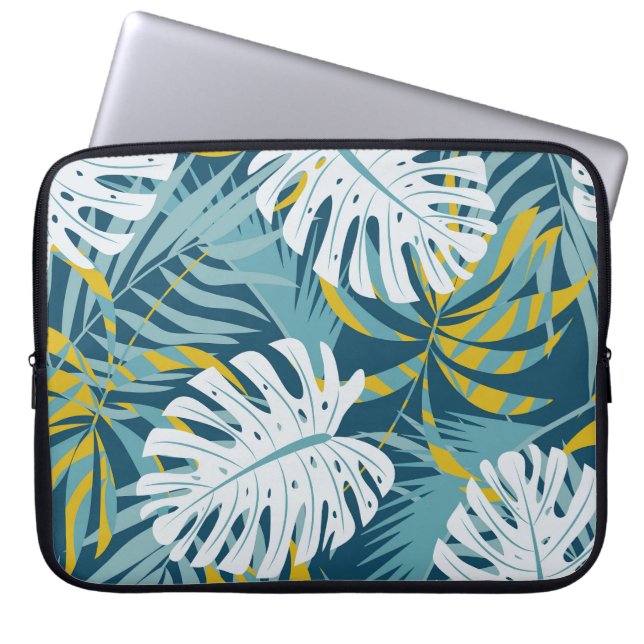 Farbenfrohe tropische Blätter, abstraktes Original Laptopschutzhülle (Vorderseite)