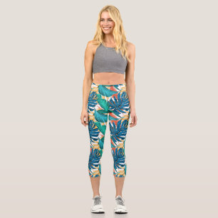 Farbenfrohe tropische Blätter, exotisches Design, Capri Leggings