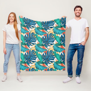 Farbenfrohe tropische Blätter, exotisches Design, Fleecedecke