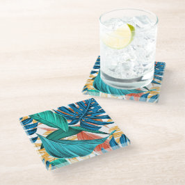 Farbenfrohe tropische Blätter, exotisches Design, Glasuntersetzer