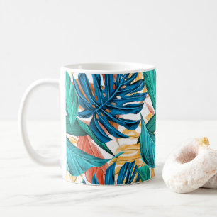 Farbenfrohe tropische Blätter, exotisches Design, Kaffeetasse