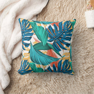 Farbenfrohe tropische Blätter, exotisches Design, Kissen