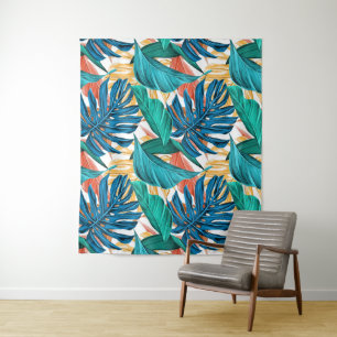 Farbenfrohe tropische Blätter, exotisches Design, Wandteppich
