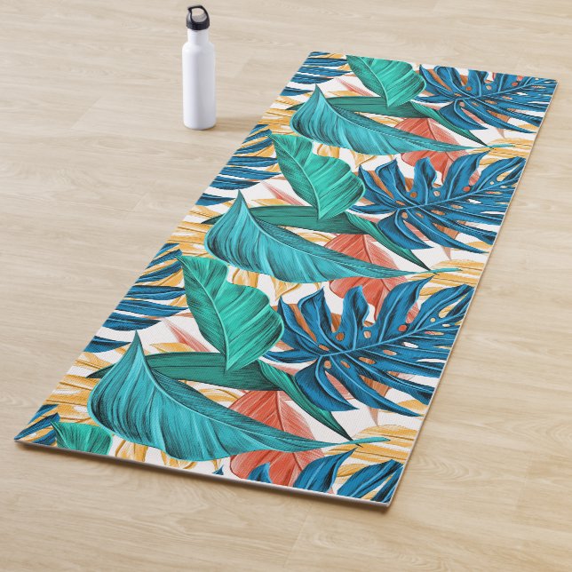 Farbenfrohe tropische Blätter, exotisches Design, Yogamatte (Beispiel)