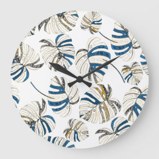 Farbenfrohe tropische Blätter, modernes Muster. Große Wanduhr