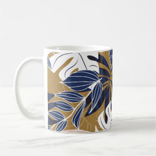 Farbenfrohe tropische Blätter Orange Hintergrund Kaffeetasse