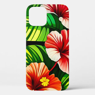 Farbenfrohe tropische Blätter und Hibiskus-Blume Case-Mate iPhone Hülle