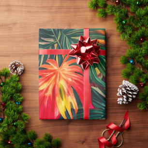 Farbenfrohe tropische Blätter und Hibiskus-Blume   Geschenkpapier