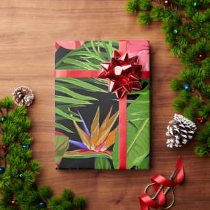 Farbenfrohe tropische Blätter und Hibiskus-Blume   Geschenkpapier