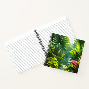 Farbenfrohe tropische Blätter und Hibiskus-Blume   Notizbuch