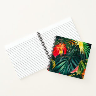 Farbenfrohe tropische Blätter und Hibiskus-Blume Notizbuch