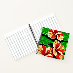 Farbenfrohe tropische Blätter und Hibiskus-Blume   Notizbuch