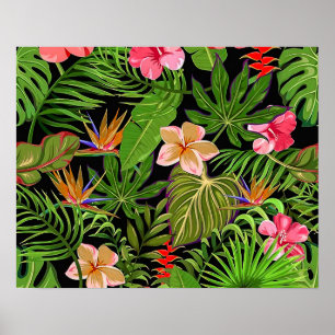 Farbenfrohe tropische Blätter und Hibiskus-Blume   Poster
