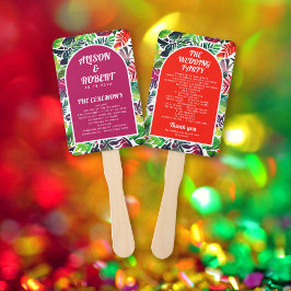 Farbenfrohe tropische Blätter und Hochzeitsfeier Fächer