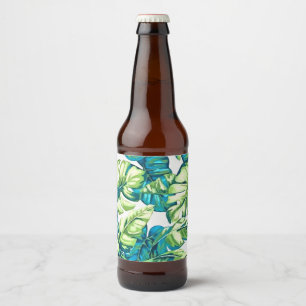Farbenfrohe tropische Blätter von Banana und Monst Bierflaschenetikett
